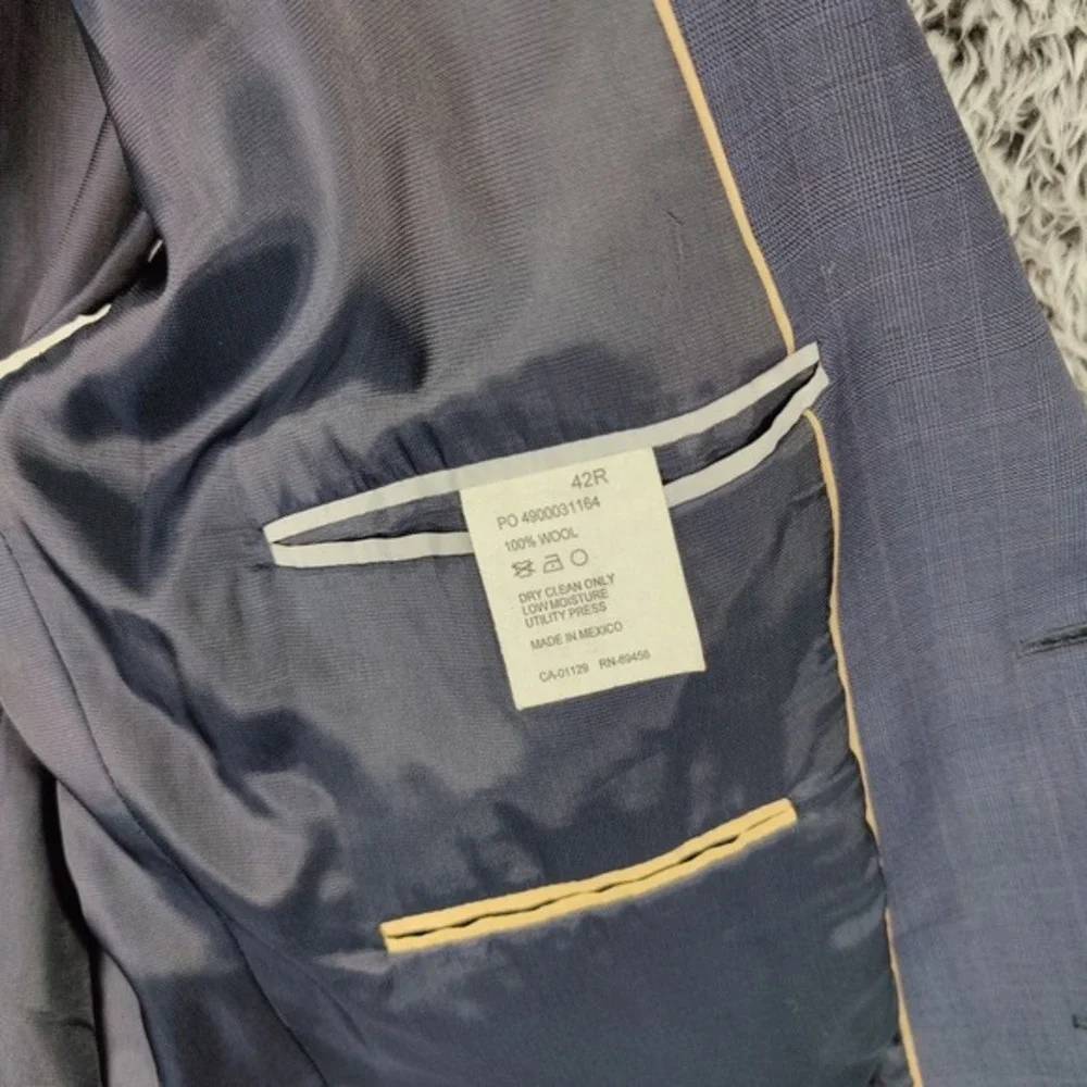 Michael Kors MMK Mens Classic Designer 100% Wool Blazer Jacket 42R Navy Plaid